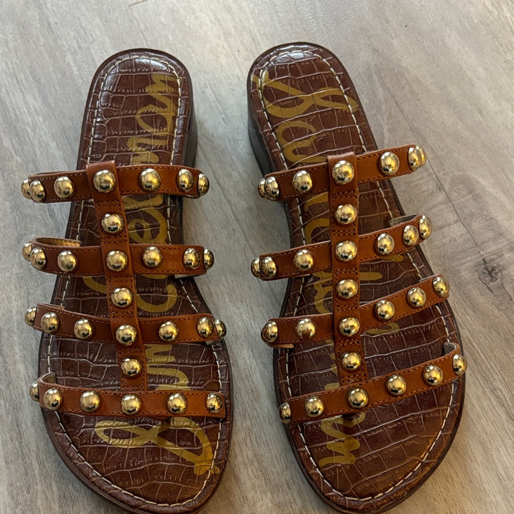 Sam Edelman Gold Studded Brown Sandals